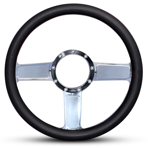 Linear Billet Steering Wheel 13-1/2" Polished Spokes/Black Grip