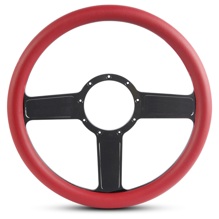 Linear Billet Steering Wheel 13-1/2" Black Anodized Spokes/Red Grip