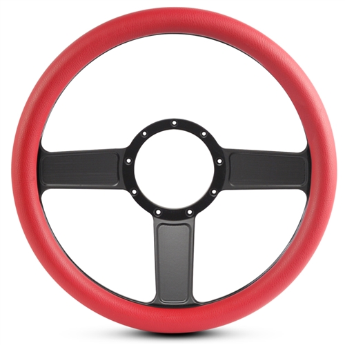 Linear Billet Steering Wheel 13-1/2" Matte Black Spokes/Red Grip