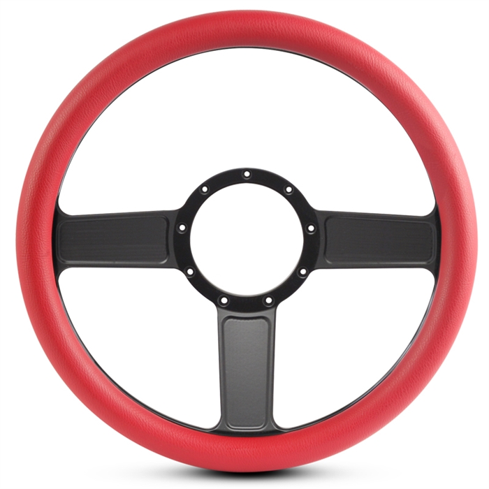 Linear Billet Steering Wheel 13-1/2" Matte Black Spokes/Red Grip