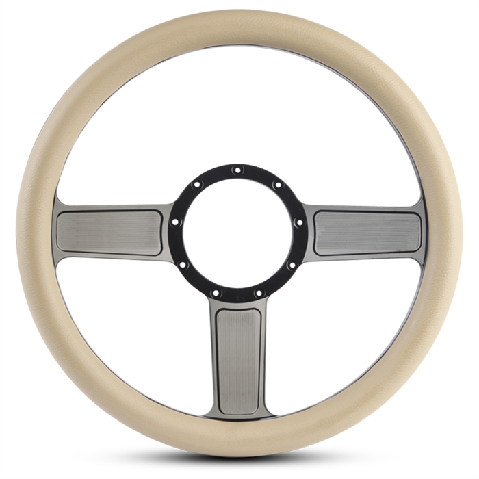 Linear Billet Steering Wheel 13-1/2" Black Anodized Spokes/Tan Grip