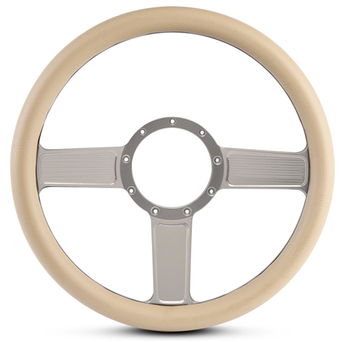 Linear Billet Steering Wheel 13-1/2" Clear Anodized Spokes/Tan Grip