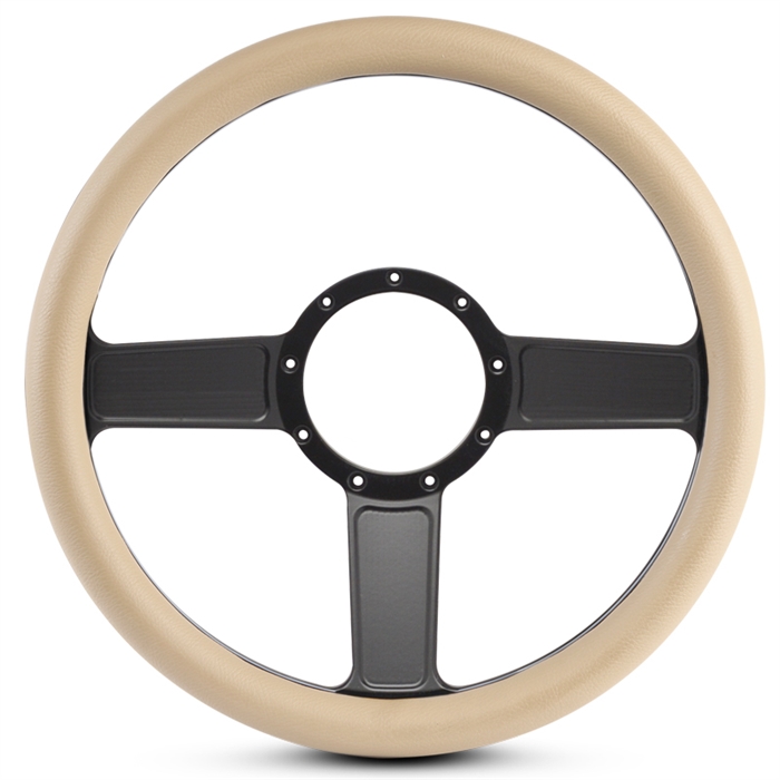 Linear Billet Steering Wheel 13-1/2" Matte Black Spokes/Tan Grip