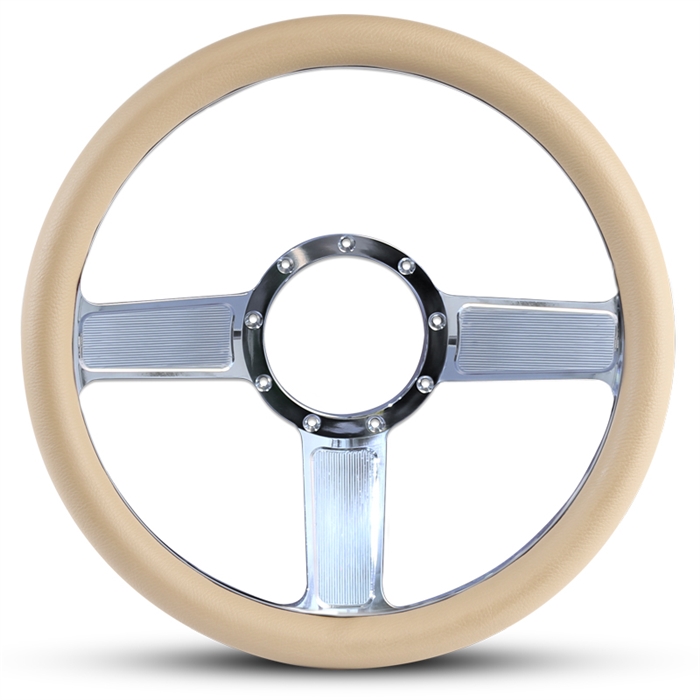 Linear Billet Steering Wheel 13-1/2" Polished Spokes/Tan Grip