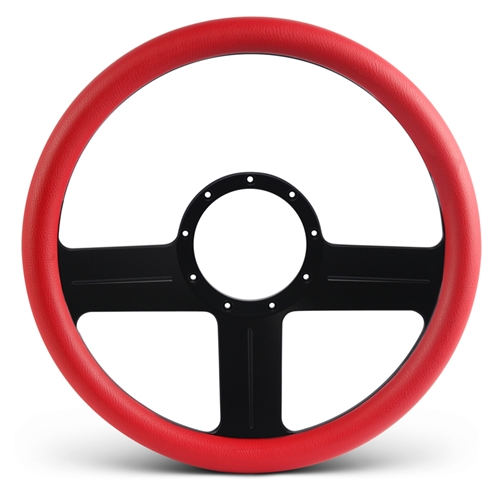 G3 Billet Steering Wheel 13-1/2" Gloss Black Spokes/Red Grip