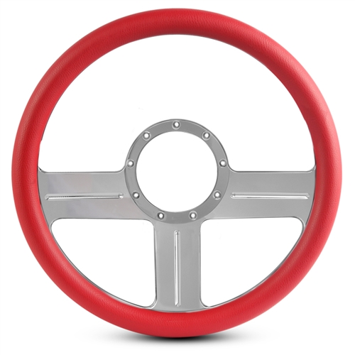 G3 Billet Steering Wheel 13-1/2" Clear Anodized Spokes/Red Grip