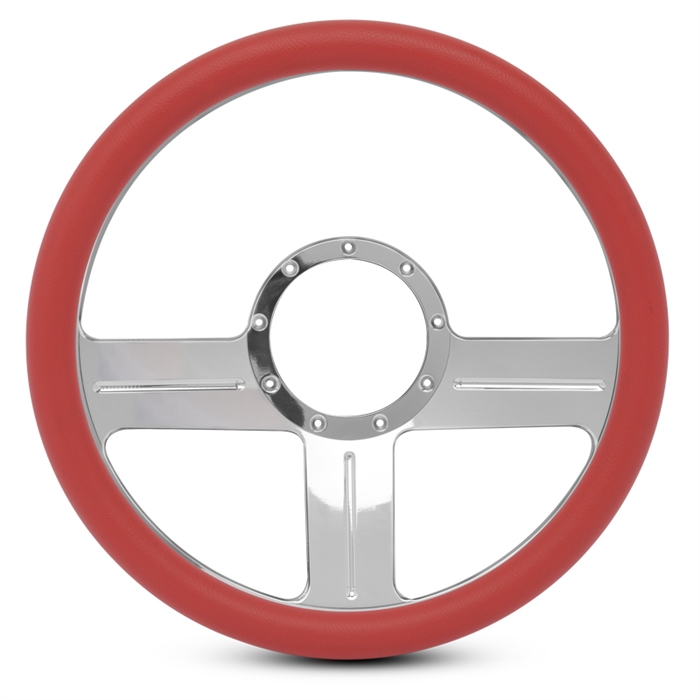 G3 Billet Steering Wheel 13-1/2" Clear Coat Spokes/Red Grip