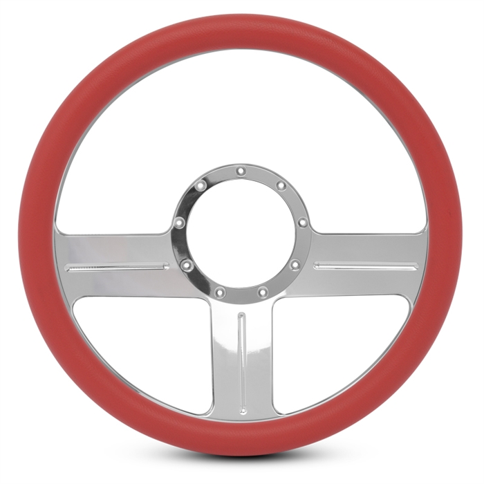 G3 Billet Steering Wheel 13-1/2" Polished Spokes/Red Grip