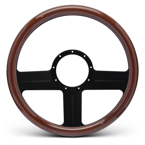 G3 Billet Steering Wheel 13-1/2" Gloss Black Spokes/Woodgrain Grip