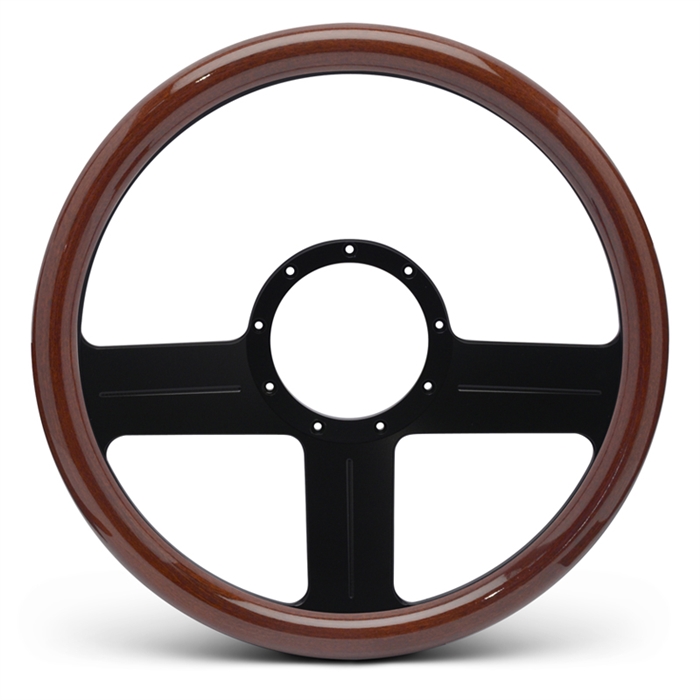 G3 Billet Steering Wheel 13-1/2" Gloss Black Spokes/Woodgrain Grip