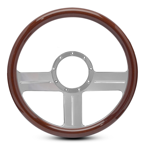 G3 Billet Steering Wheel 13-1/2" Clear Anodized Spokes/Woodgrain Grip