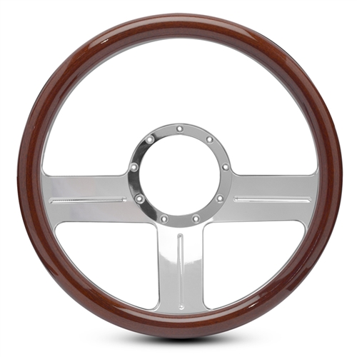 G3 Billet Steering Wheel 13-1/2" Clear Coat Spokes/Woodgrain Grip