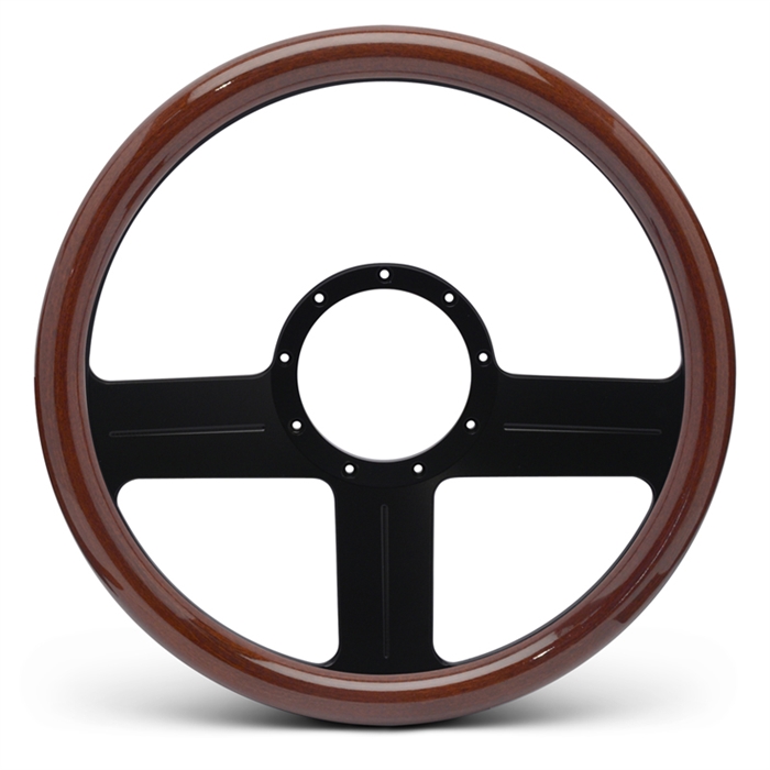 G3 Billet Steering Wheel 13-1/2" Matte Black Spokes/Woodgrain Grip