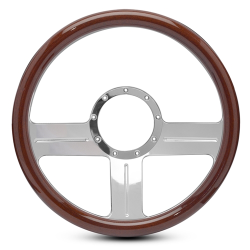 G3 Billet Steering Wheel 13-1/2" Polished Spokes/Woodgrain Grip