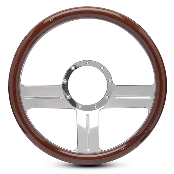 G3 Billet Steering Wheel 13-1/2" Polished Spokes/Woodgrain Grip