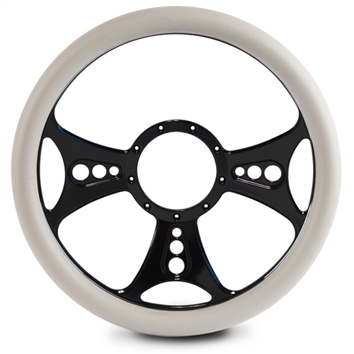 Reaper Billet Steering Wheel 13-1/2" Gloss Black Spokes/White Grip