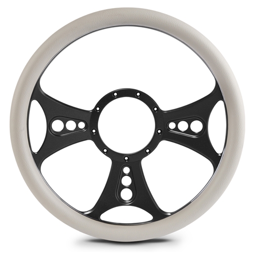 Reaper Billet Steering Wheel 13-1/2" Matte Black Spokes/White Grip