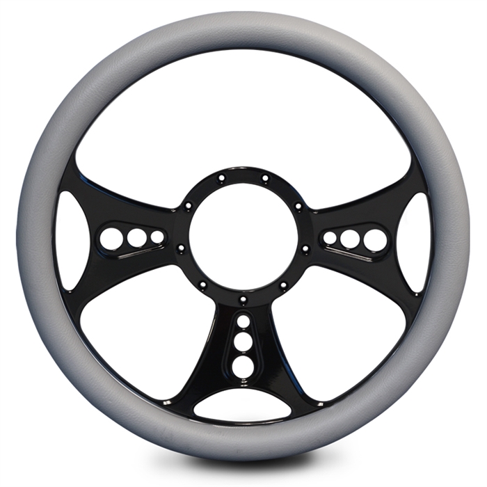 Reaper Billet Steering Wheel 13-1/2" Gloss Black Spokes/Grey Grip
