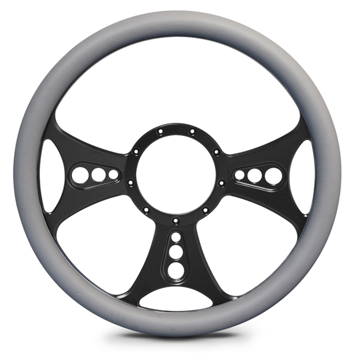 Reaper Billet Steering Wheel 13-1/2" Matte Black Spokes/Grey Grip