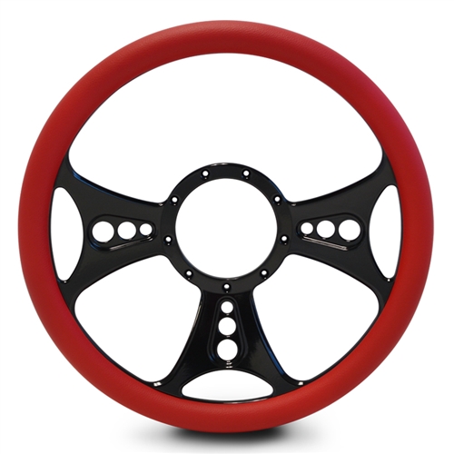 Reaper Billet Steering Wheel 13-1/2" Gloss Black Spokes/Red Grip