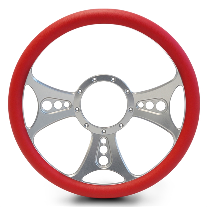 Reaper Billet Steering Wheel 13-1/2" Clear Anodized Spokes/Red Grip