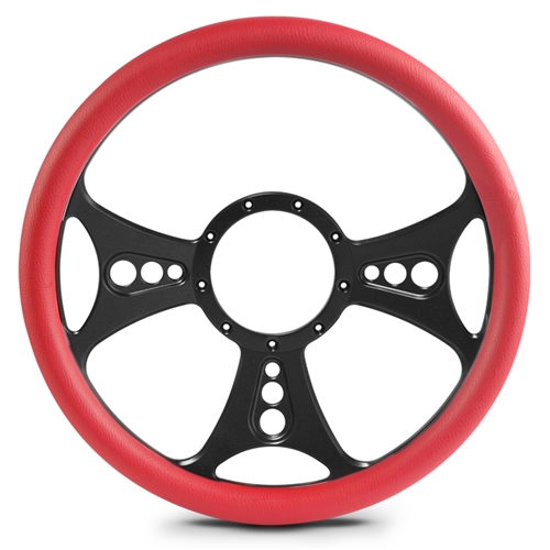 Reaper Billet Steering Wheel 13-1/2" Matte Black Spokes/Red Grip