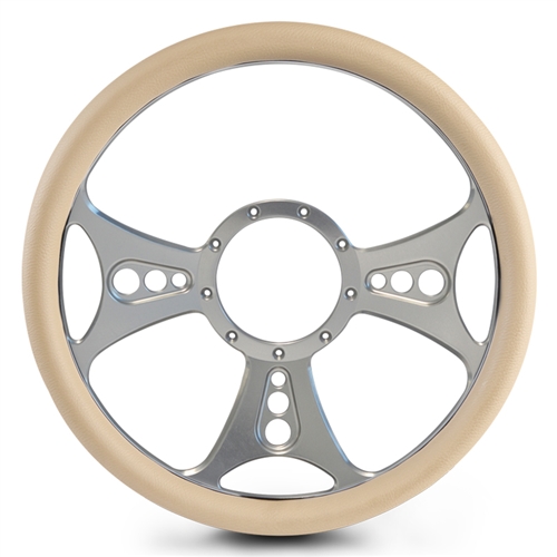 Reaper Billet Steering Wheel 13-1/2" Clear Anodized Spokes/Tan Grip