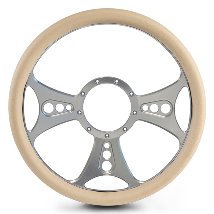 Reaper Billet Steering Wheel 13-1/2" Clear Anodized Spokes/Tan Grip