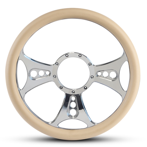 Reaper Billet Steering Wheel 13-1/2" Clear Coat Spokes/Tan Grip