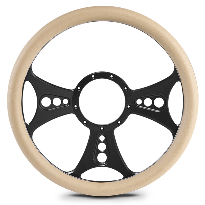 Reaper Billet Steering Wheel 13-1/2" Matte Black Spokes/Tan Grip