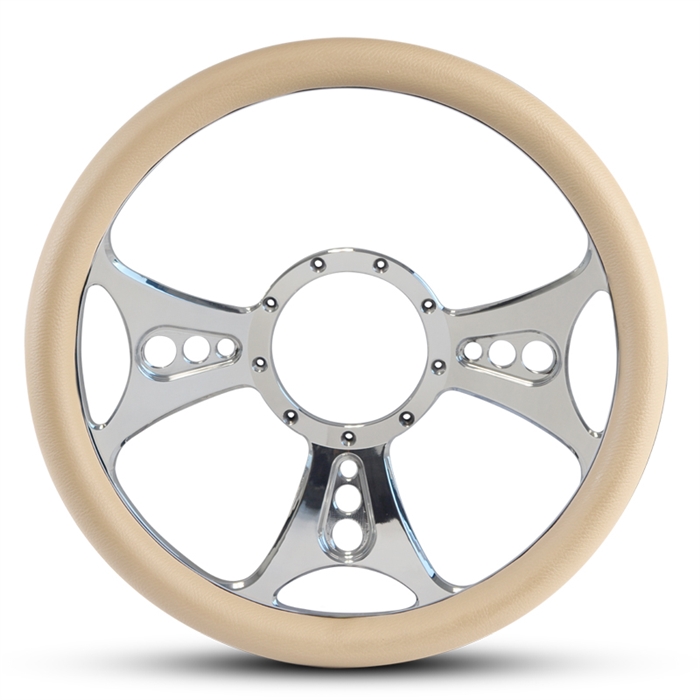 Reaper Billet Steering Wheel 13-1/2" Polished Spokes/Tan Grip