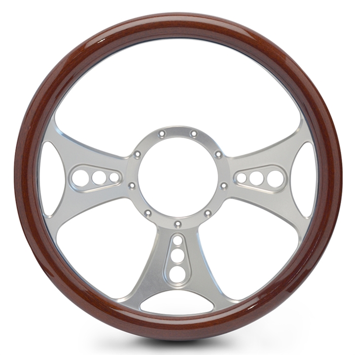 Reaper Billet Steering Wheel 13-1/2" Clear Anodized Spokes/Woodgrain Grip
