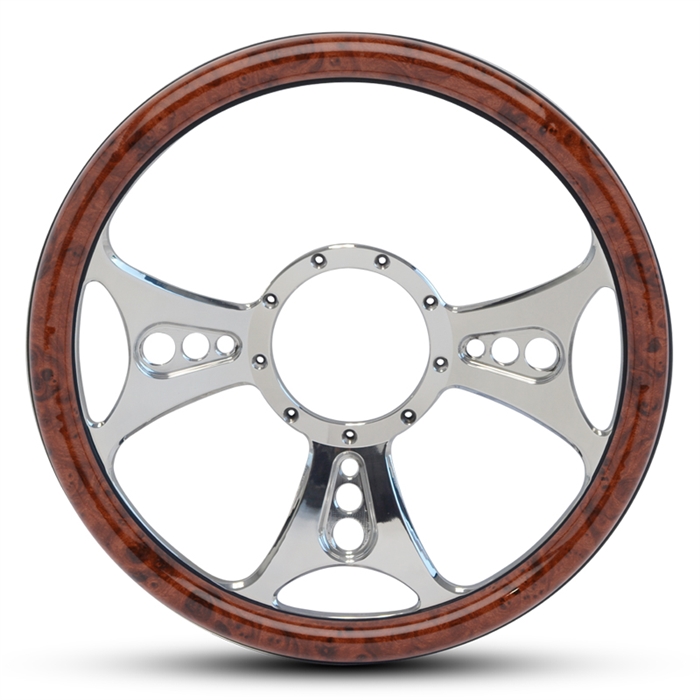 Reaper Billet Steering Wheel 13-1/2" Polished Spokes/Woodgrain Grip