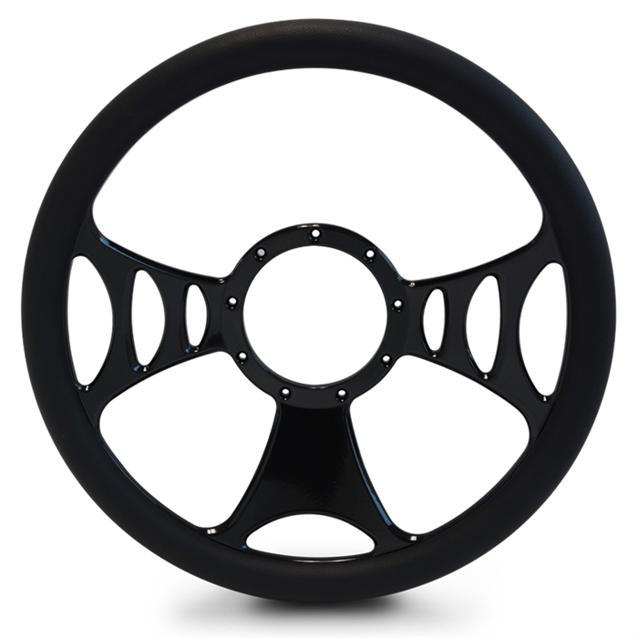 Raptor Billet Steering Wheel 13-1/2" Black Anodized Spokes/Black Grip