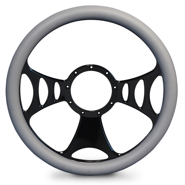 Raptor Billet Steering Wheel 13-1/2" Gloss Black Spokes/White Grip