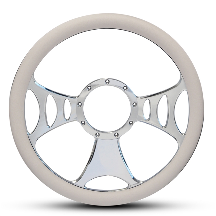 Raptor Billet Steering Wheel 13-1/2" Clear Coat Spokes/White Grip