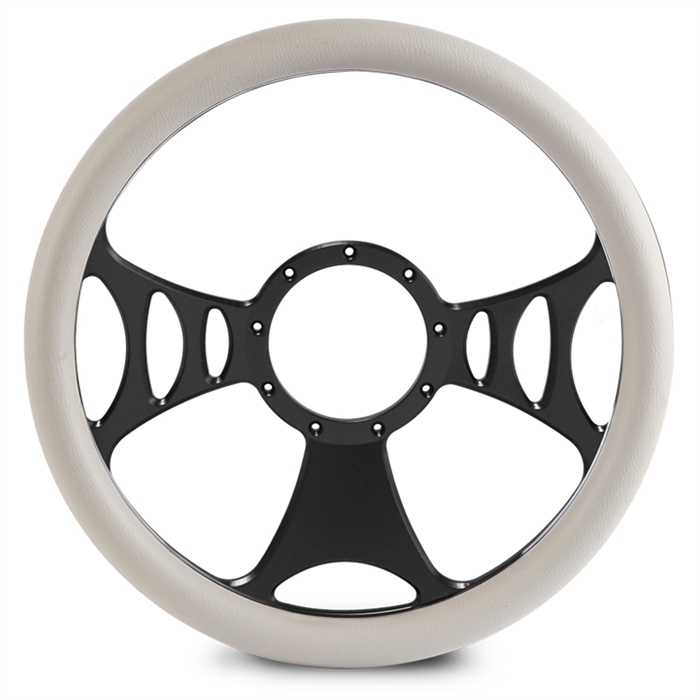 Raptor Billet Steering Wheel 13-1/2" Matte Black Spokes/White Grip