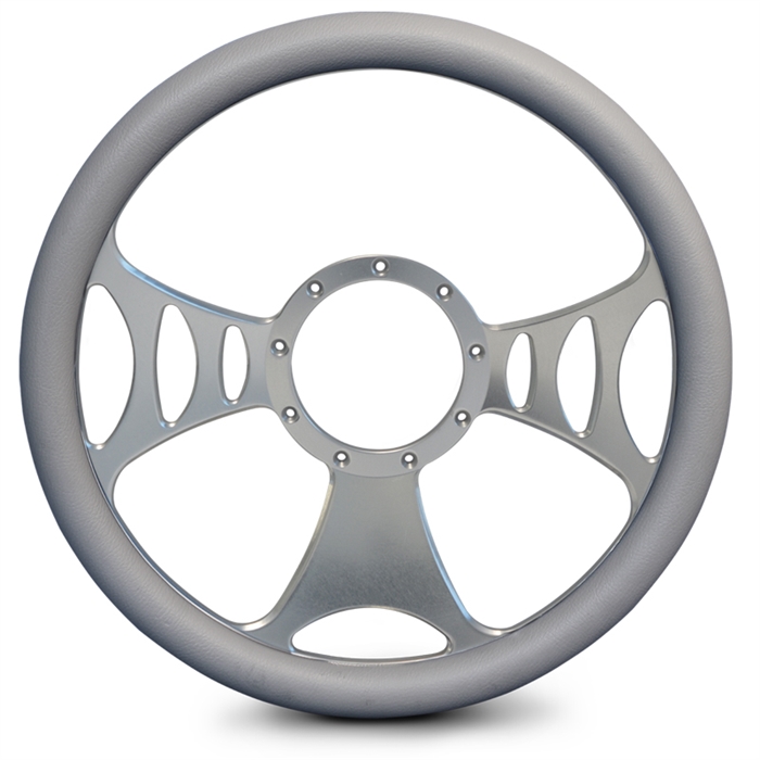Raptor Billet Steering Wheel 13-1/2" Clear Anodized Spokes/Grey Grip