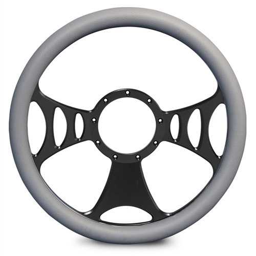 Raptor Billet Steering Wheel 13-1/2" Matte Black Spokes/Grey Grip