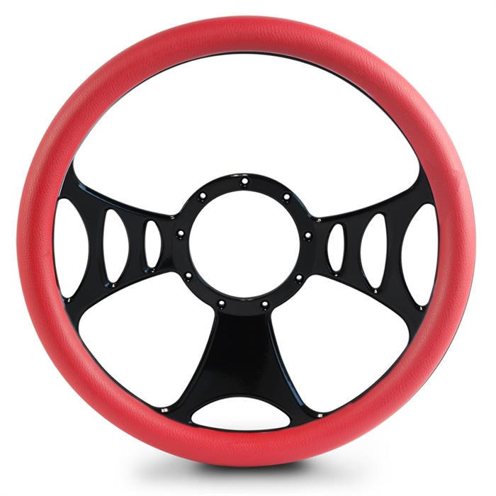 Raptor Billet Steering Wheel 13-1/2" Gloss Black Spokes/Red Grip