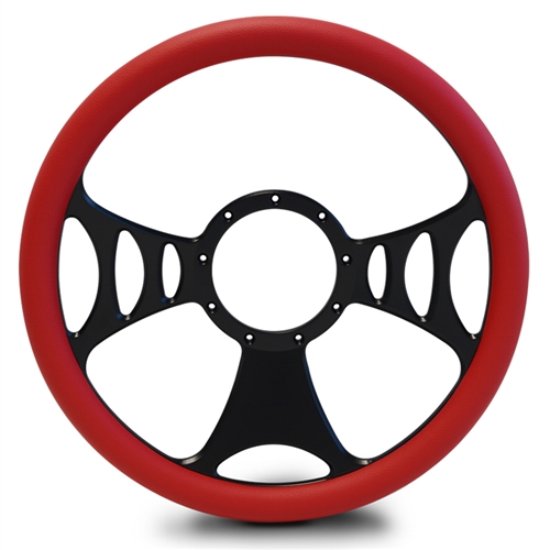 Raptor Billet Steering Wheel 13-1/2" Matte Black Spokes/Red Grip