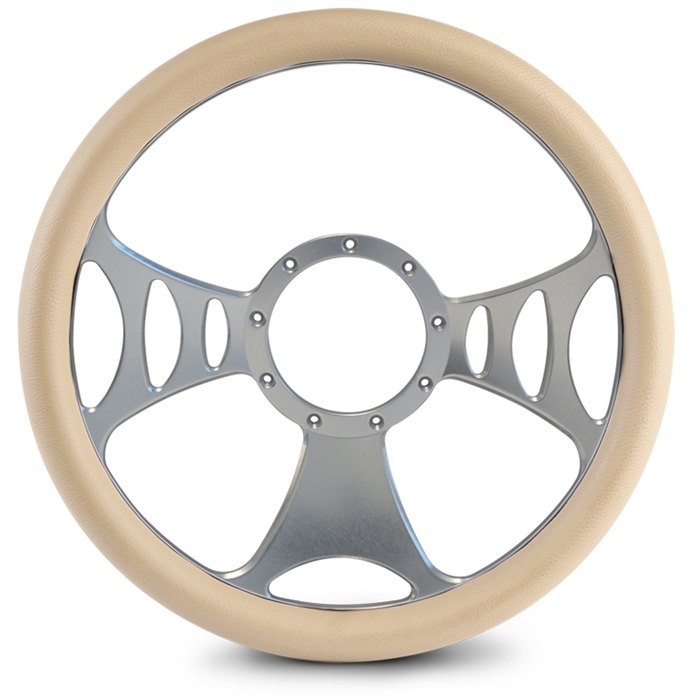 Raptor Billet Steering Wheel 13-1/2" Clear Anodized Spokes/Tan Grip