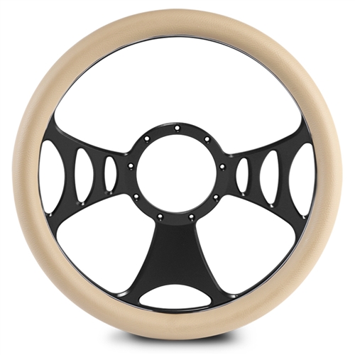 Raptor Billet Steering Wheel 13-1/2" Matte Black Spokes/Tan Grip