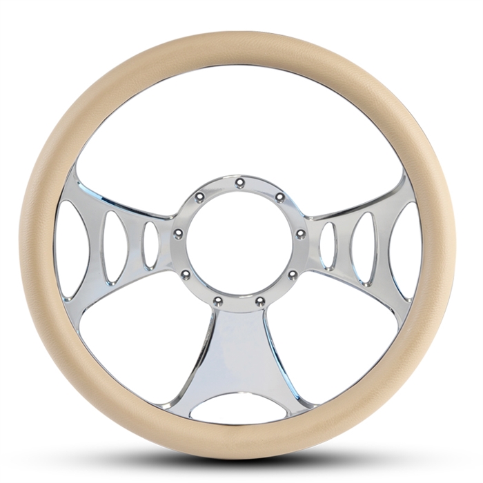 Raptor Billet Steering Wheel 13-1/2" Polished Spokes/Tan Grip