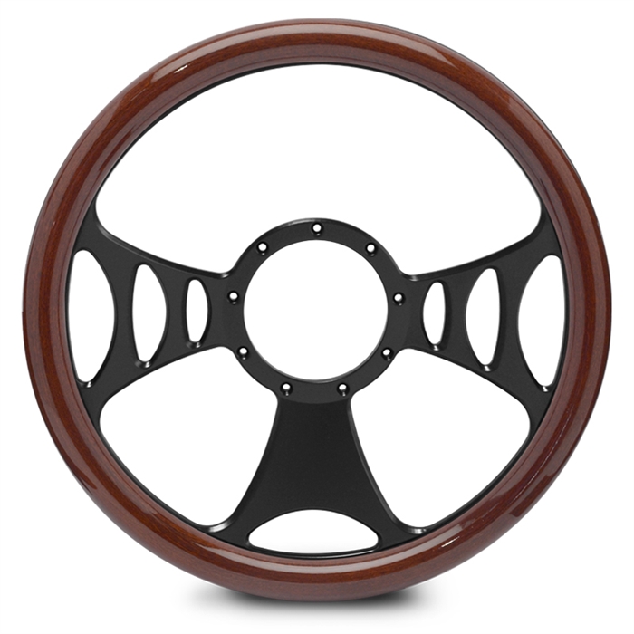 Raptor Billet Steering Wheel 13-1/2" Matte Black Spokes/Woodgrain Grip
