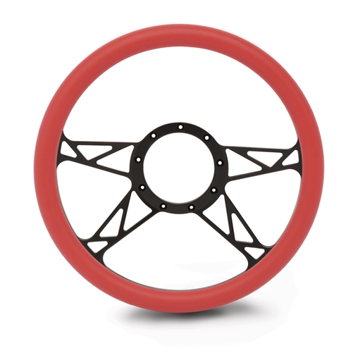 Kinetic 4 Spoke Billet Steering Wheel 13-1/2" Black Anodized Spokes/Red Grip