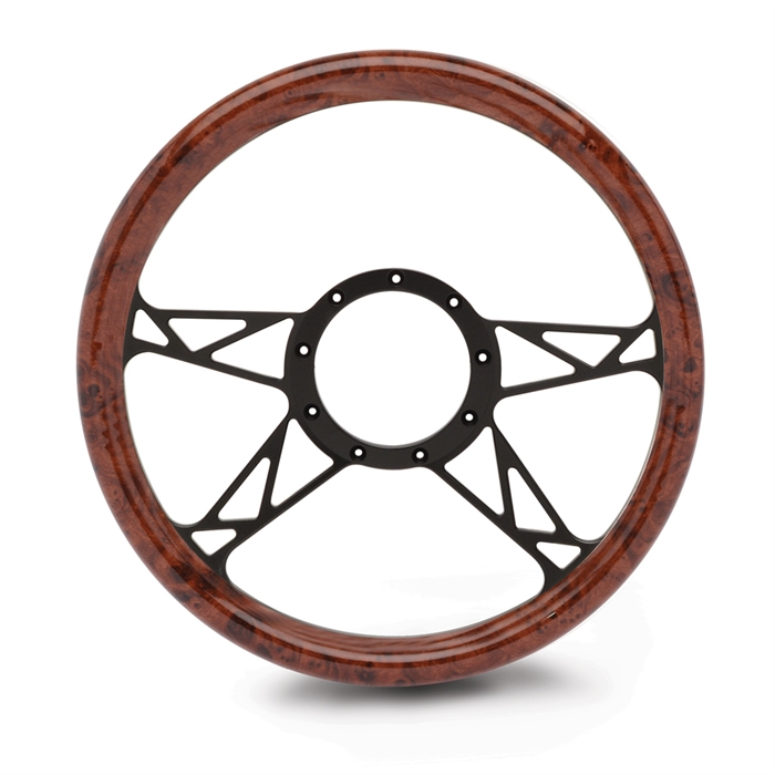 Kinetic 4 Spoke Billet Steering Wheel 13-1/2" Black Anodized Spokes/Woodgrain Grip