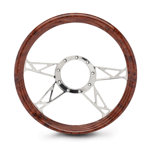 Kinetic 4 Spoke Billet Steering Wheel 13-1/2" Clear Coat Spokes/Woodgrain Grip