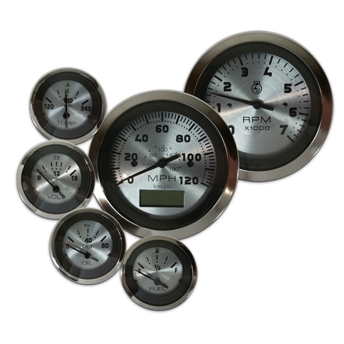 Elite 6 Gauge Kit with GPS Speedo, Universal Fuel Level Gauge Platinum