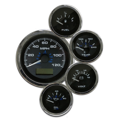 Elite 5 Gauge Kit with GPS Speedo, Universal Fuel Level Gauge Black